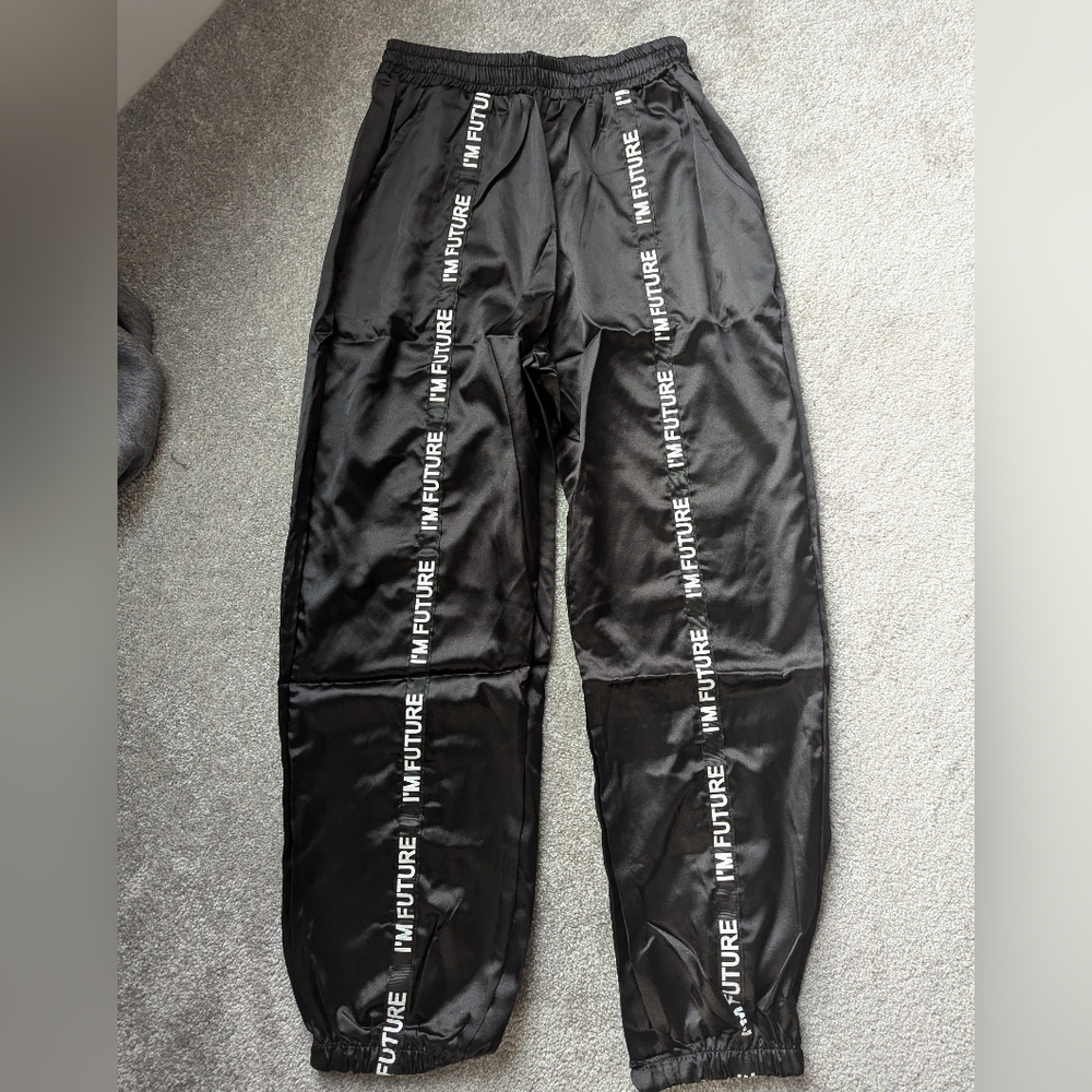 "I'm future" black silky track pants